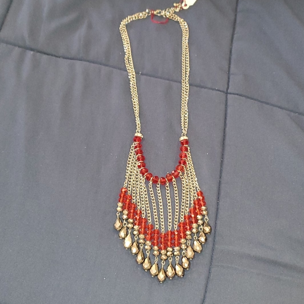 NWT silver necklace with red and silver beads
